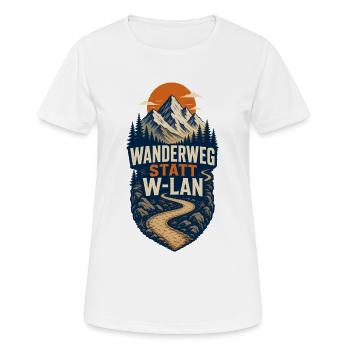 Wanderweg Statt WLAN – Berge Camping & Outdoor - Frauen T-Shirt atmungsaktiv - Weiß - Vorne - AI Model Female 172 dark (172cm)