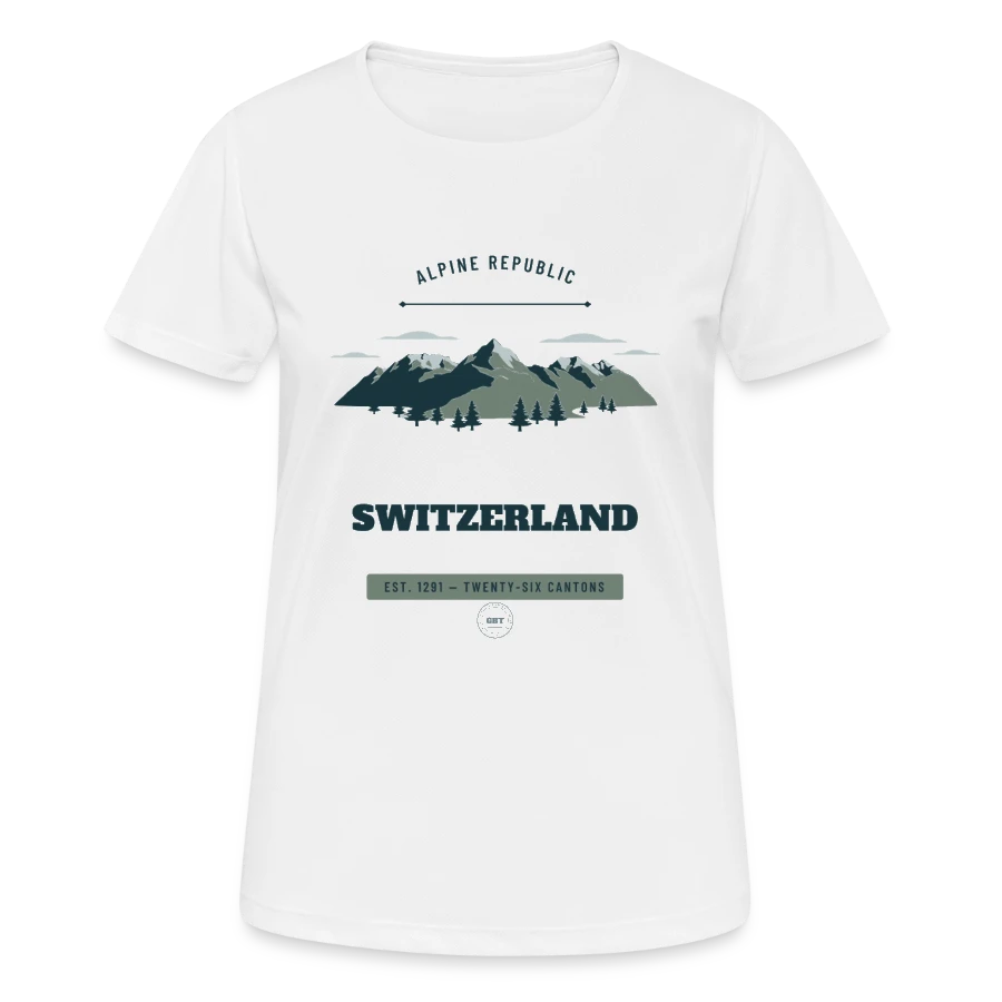 Switzerland badge on a women's breathable t-shirt, white