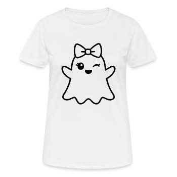 Niedlicher Geist zwinkern – Halloween Mädchen Schleife Umriss - Frauen T-Shirt atmungsaktiv - Weiß - Vorne - AI Model Female 172 dark (172cm)