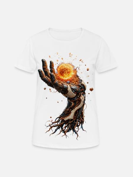 Mechanical hand holding a blazing sun - Women's Breathable T-Shirt - white
