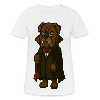 Vampirbulldoggen-Maskottchen im dunklen Umhang - Frauen T-Shirt atmungsaktiv - Weiß - Vorne - AI Model Female 172 dark (172cm)