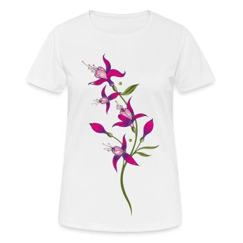 Fleurs d'été, fuchsias. Violet, rose. - T-shirt respirant Femme - blanc - Devant - AI Model Female 172 dark (172cm)
