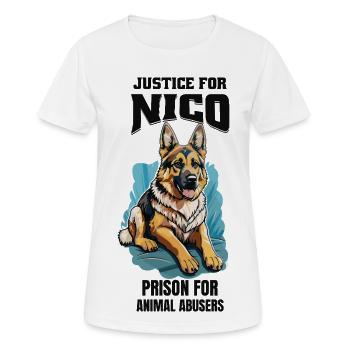 Justice pour Nico contre la cruauté envers les animaux - T-shirt respirant Femme - blanc - Devant - AI Model Female 172 dark (172cm)