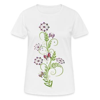 Vrille avec des fleurs, des feuilles et des papillons - T-shirt respirant Femme - blanc - Devant - AI Model Female 172 dark (172cm)