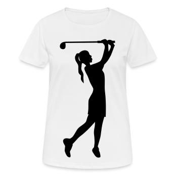 Golferin Silhouette, Golf Abschlag Damen Golf  - Frauen T-Shirt atmungsaktiv - Weiß - Vorne - AI Model Female 172 dark (172cm)
