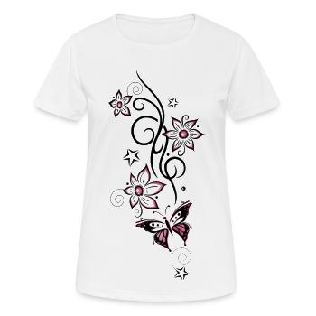 Vrille de tatouage avec des fleurs, des étoiles et des papillons - T-shirt respirant Femme - blanc - Devant - AI Model Female 172 dark (172cm)