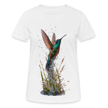Colibri éclatant et éclaboussures d'eau - T-shirt respirant Femme - blanc - Devant - AI Model Female 172 dark (172cm)