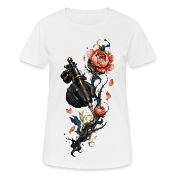 Steampunk-Nadel und Blumen - Frauen T-Shirt atmungsaktiv - Weiß - Vorne - AI Model Female 172 dark (172cm)