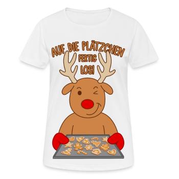 Auf die Plätzchen fertig los Spruch Rentier Backen - Frauen T-Shirt atmungsaktiv - Weiß - Vorne - AI Model Female 172 dark (172cm)