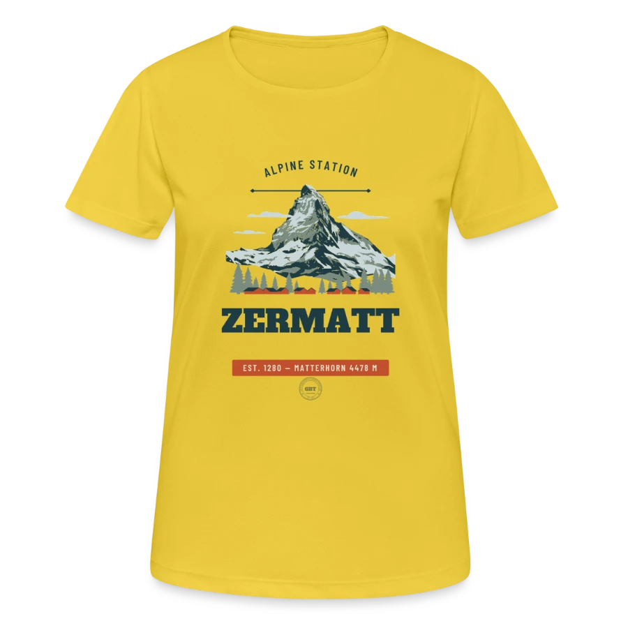 Zermatt badge on a women's breathable t-shirt, sunshine