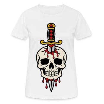 Skull pierced by tattoo style dagger - Women's Breathable T-Shirt - white - Front - AI Model Female 172 dark (172cm)