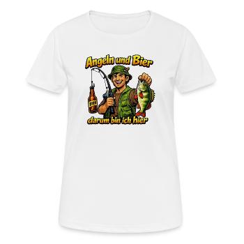 Angeln und Bier – Darum bin ich hier - Frauen T-Shirt atmungsaktiv - Weiß - Vorne - AI Model Female 172 dark (172cm)