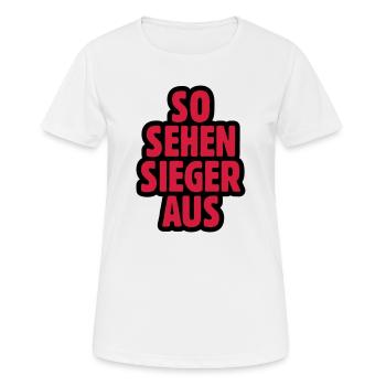 SO SEHEN SIEGER AUS - Frauen T-Shirt atmungsaktiv - Weiß - Vorne - AI Model Female 172 dark (172cm)