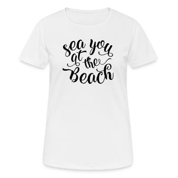 Wir sehen uns am Strand - Frauen T-Shirt atmungsaktiv - Weiß - Vorne - AI Model Female 172 dark (172cm)