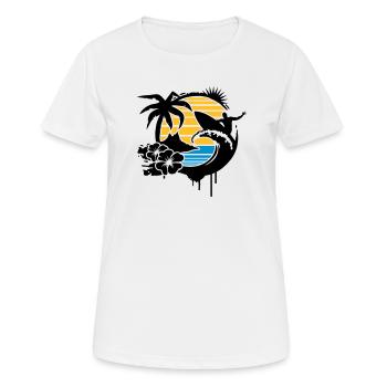 un palmier, fleurs d'hibiscus, une île,une vague - T-shirt respirant Femme - blanc - Devant - AI Model Female 172 dark (172cm)