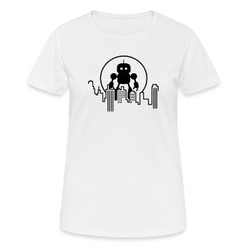 Futuristische Robot Skyline – Android - Frauen T-Shirt atmungsaktiv - Weiß - Vorne - AI Model Female 172 dark (172cm)