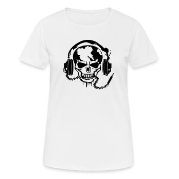 Totenschädel mit Kopfhörer und Kopfhörer Kabel - Frauen T-Shirt atmungsaktiv - Weiß - Vorne - AI Model Female 172 dark (172cm)