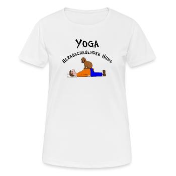 Yoga chien regardant vers le bas - T-shirt respirant Femme - blanc - Devant - AI Model Female 172 dark (172cm)