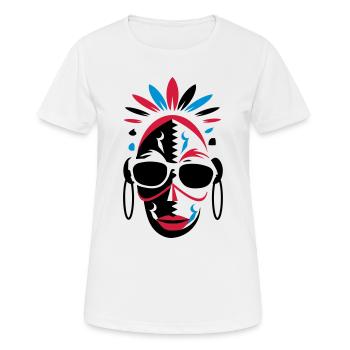 afrikanische Maske mit Sonnenbrille als Stencil - Frauen T-Shirt atmungsaktiv - Weiß - Vorne - AI Model Female 172 dark (172cm)