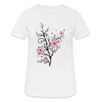 Kirschbaum Kirschblüten mit Herzen Sakura Frühling - Frauen T-Shirt atmungsaktiv - Weiß - Vorne - AI Model Female 172 dark (172cm)