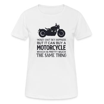 Geld kann nicht kaufen, aber es kann ein Motorrad kaufen - Frauen T-Shirt atmungsaktiv - Weiß - Vorne - AI Model Female 172 dark (172cm)