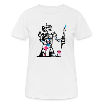 Un robot avec un pinceau - T-shirt respirant Femme - blanc - Devant - AI Model Female 172 dark (172cm)