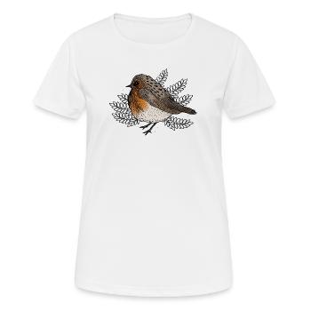 Rotkehlchen auf Zweigen - Frauen T-Shirt atmungsaktiv - Weiß - Vorne - AI Model Female 172 dark (172cm)