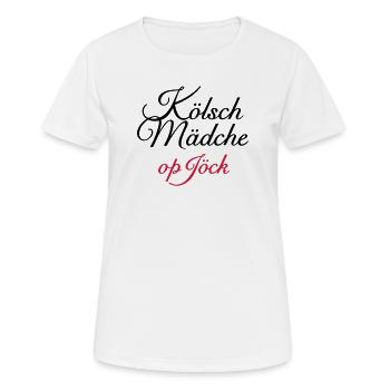 Kölsch Mädche op Jöck - Mädchen aus Köln unterwegs - Frauen T-Shirt atmungsaktiv - Weiß - Vorne - AI Model Female 172 dark (172cm)