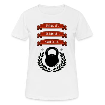 Kettlebell Gebote Swing Clean Snatch Fitness Gym - Frauen T-Shirt atmungsaktiv - Weiß - Vorne - AI Model Female 172 dark (172cm)
