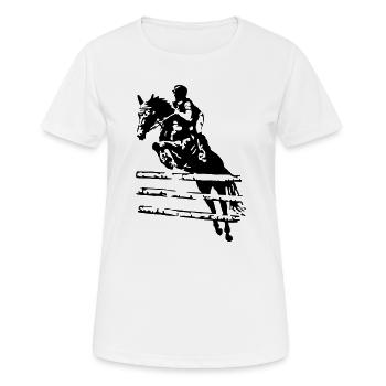 Cavalier de saut d’obstacles - T-shirt respirant Femme - blanc - Devant - AI Model Female 172 dark (172cm)