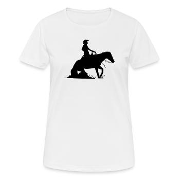 Pferdesport Westernreiten - Reining - Frauen T-Shirt atmungsaktiv - Weiß - Vorne - AI Model Female 172 dark (172cm)