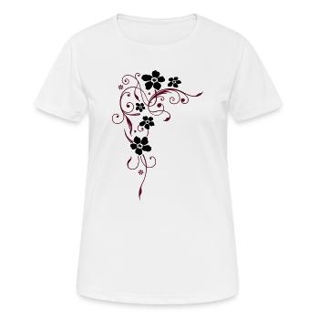 Schwarze Blüten mit dunkelroten Ranken - Frauen T-Shirt atmungsaktiv - Weiß - Vorne - AI Model Female 172 dark (172cm)