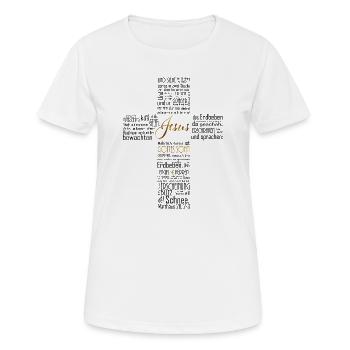 Pouvoir de résurrection, croix, noir avec or - T-shirt respirant Femme - blanc - Devant - AI Model Female 172 dark (172cm)