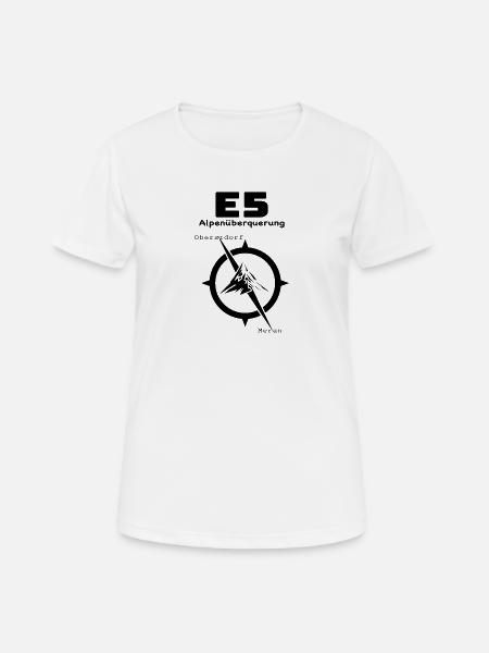 E5 Alpenüberquerung - Frauen T-Shirt atmungsaktiv - Weiß