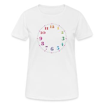 Zifferblatt mit bunten Ziffern ohne Uhrzeiger - Frauen T-Shirt atmungsaktiv - Weiß - Vorne - AI Model Female 172 dark (172cm)