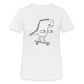 Dino on Skateboard – Cool Cartoon for Nerds - Women's Breathable T-Shirt - white - Front - AI Model Female 172 dark (172cm)