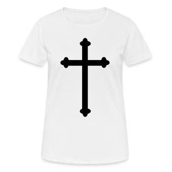 Cross as shadow image - Women's Breathable T-Shirt - white - Front - AI Model Female 172 dark (172cm)