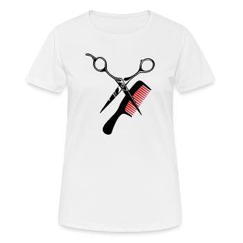 Ciseaux et logo de peigne pour salon de coiffure. - T-shirt respirant Femme - blanc - Devant - AI Model Female 172 dark (172cm)