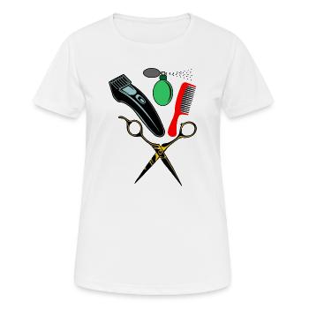 Bunter Kamm, Schere, Rasierer gut riechend - Frauen T-Shirt atmungsaktiv - Weiß - Vorne - AI Model Female 172 dark (172cm)