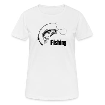 Angelrute mit Haken und Fisch - Frauen T-Shirt atmungsaktiv - Weiß - Vorne - AI Model Female 172 dark (172cm)