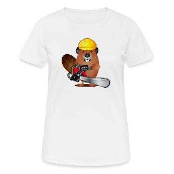 niedlicher Biber mit Kettensäge und Schutzhelm - Frauen T-Shirt atmungsaktiv - Weiß - Vorne - AI Model Female 172 dark (172cm)