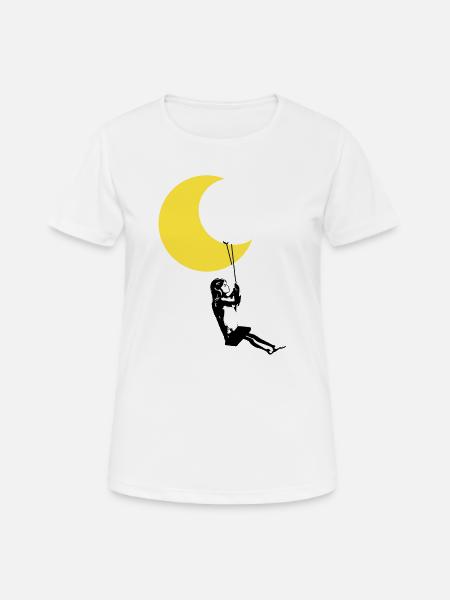 Mädchen schauckelt unter dem Mond Streetart Style - Dame T-shirt svedtransporterende - hvid