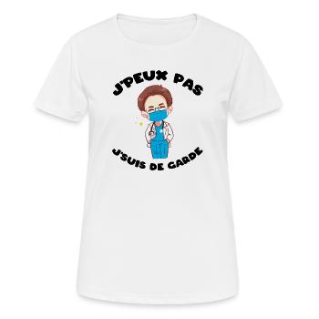 J'peux pas j'suis de garde Humour soignant cadeau - T-shirt respirant Femme - blanc - Devant - AI Model Female 172 dark (172cm)