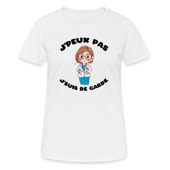 J'peux pas j'suis de garde Humour soignant cadeau - T-shirt respirant Femme - blanc - Devant - AI Model Female 172 dark (172cm)