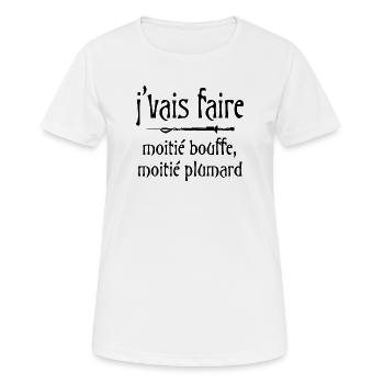 J'vais faire moitié bouffe moitié plumard Citation - T-shirt respirant Femme - blanc - Devant - AI Model Female 172 dark (172cm)