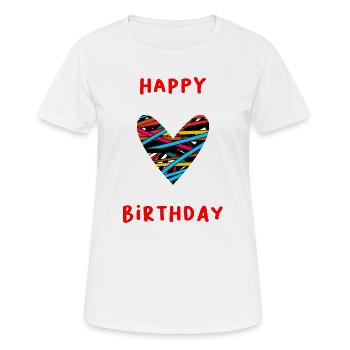 BIRTHDAY. HAPPY BIRTHDAY. HAPPY BIRTHDAY. - Women's Breathable T-Shirt - white - Front - AI Model Female 172 dark (172cm)