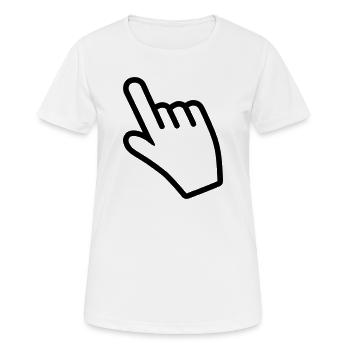 Hand zeigt mit dem Zeigefinger auf etwas - Frauen T-Shirt atmungsaktiv - Weiß - Vorne - AI Model Female 172 dark (172cm)