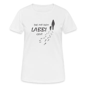 Die mit dem Labbi geht, Hundepfoten Labrador Gassi - Frauen T-Shirt atmungsaktiv - Weiß - Vorne - AI Model Female 172 dark (172cm)