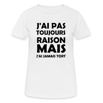 Toujours Raison - T-shirt respirant Femme - blanc - Devant - AI Model Female 172 dark (172cm)