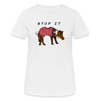 Stop IT COW - Frauen T-Shirt atmungsaktiv - Weiß - Vorne - AI Model Female 172 dark (172cm)